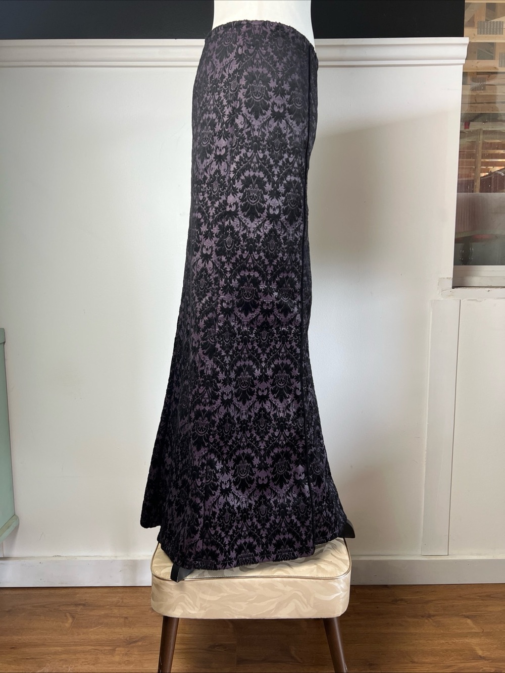 Lip Service Quoth the Raven Black Purple Damask Fishtail Mermaid Y2K Goth Skirt - Picture 2 of 13